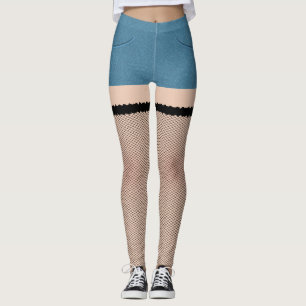 Blå denim-Kort med fisketrådar Leggings