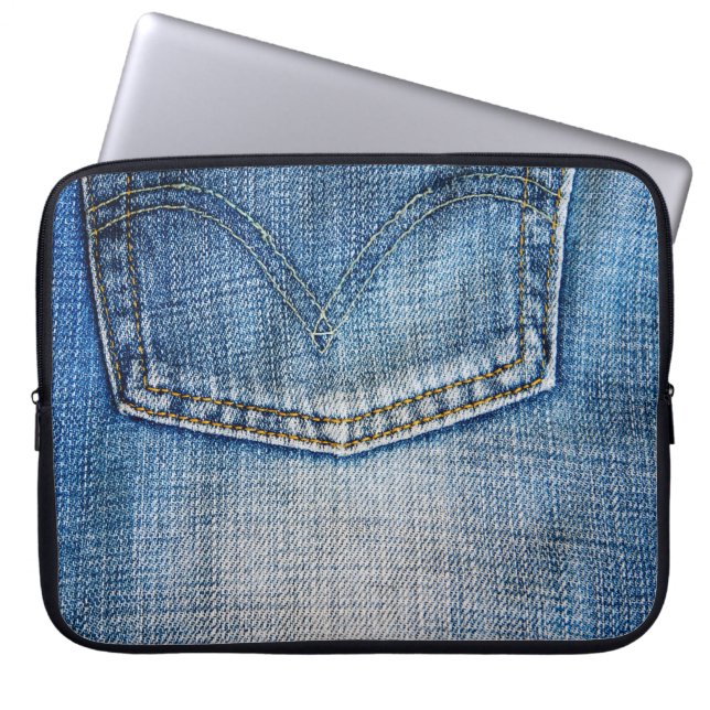 Blå denim laptop fodral (Framsidan)
