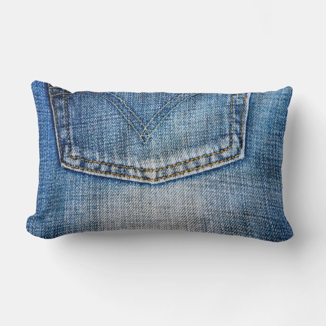Blå denim lumbarkudde (Framsida)