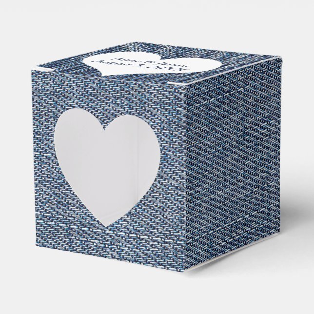 Blå Denim Med Hjärta Förmånslåda Presentaskar (Framsidan Sidan)
