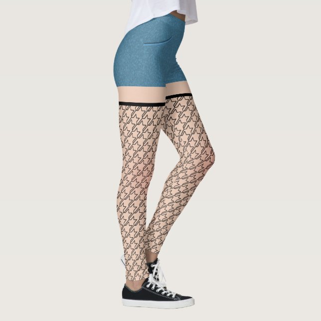 Blå Denim Shorts & Rutmönstrade Strumpor Leggings (Höger)