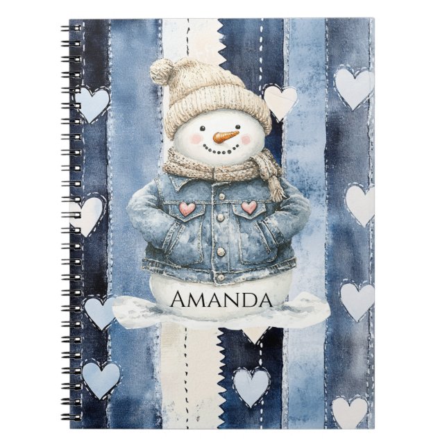 Blå Denim Snömannahjärtan Anteckningsbok (Framsidan)