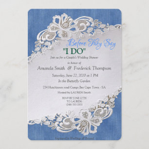 Blå Denim, snöre och ivorianska pärlor Inbjudningar