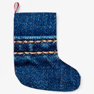 Blå denim struktur med syreförslutning, Jeans Liten Julstrumpa
