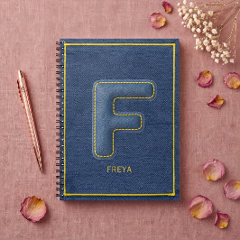 Blå Denim-struktur Monogram-initial F Namn Anteckningsbok