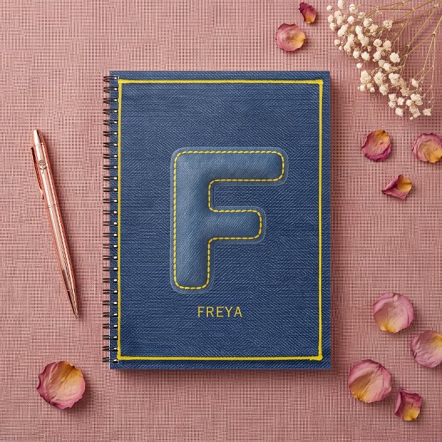 Blå Denim-struktur Monogram-initial F Namn Anteckningsbok (Skapare uppladdad)