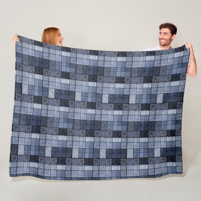Blå, denim, tartan, plaid. fleecefilt (På plats)