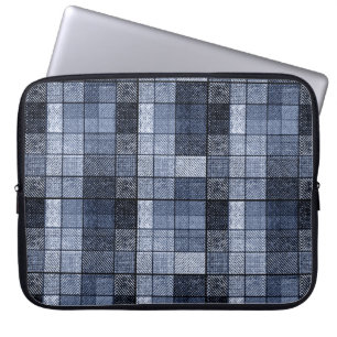 Blå, denim, tartan, plaid. laptop fodral