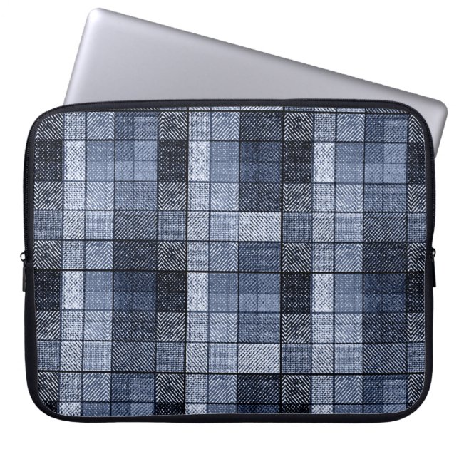 Blå, denim, tartan, plaid. laptop fodral (Framsidan)