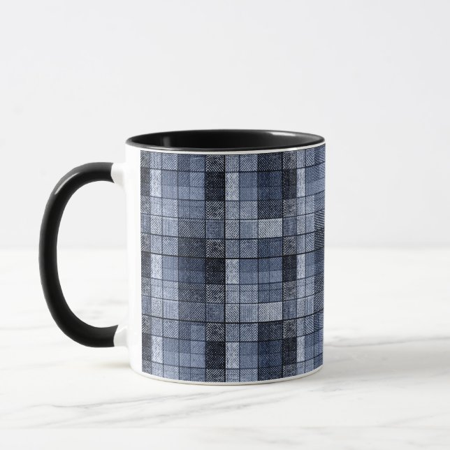 Blå, denim, tartan, rutig . mugg (Vänster)