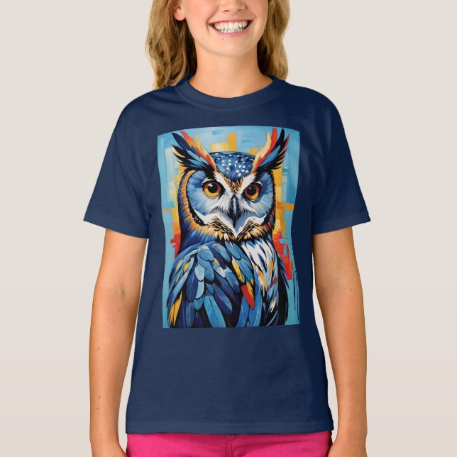 Blå Denim-Uggla T Shirt (Framsida)