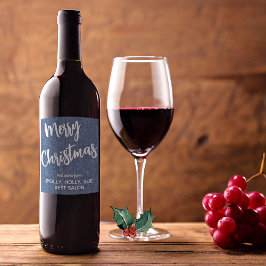 Blå Denim Vit Text, Företagsnamn Set om 6 Vinflaska Etikett