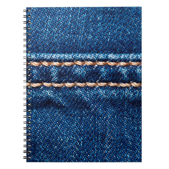 Blå denimstruktur med stygnlinje närbild, Jeans Anteckningsbok (Framsidan)