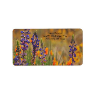 Blå Desert Lupine Flowers Orange Poppies adress Adressetikett