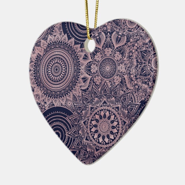 Blå design för insamling av ro Guld Mandala Julgransprydnad Keramik (Vänster)