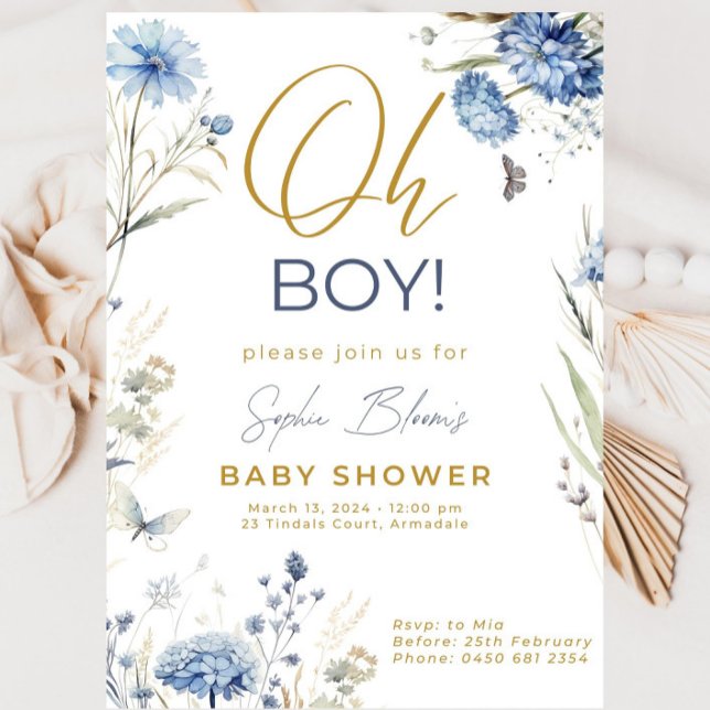 Blå designmall Ba för Baby Shower-inbjudan Boy Inbjudningar (Skapare uppladdad)