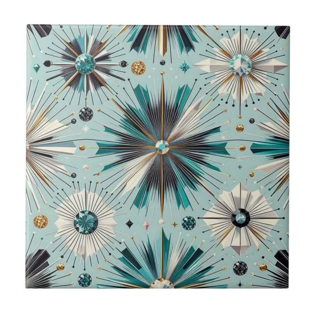 Blå Diamant Mid Century Modern  Kakelplatta (Framsidan)