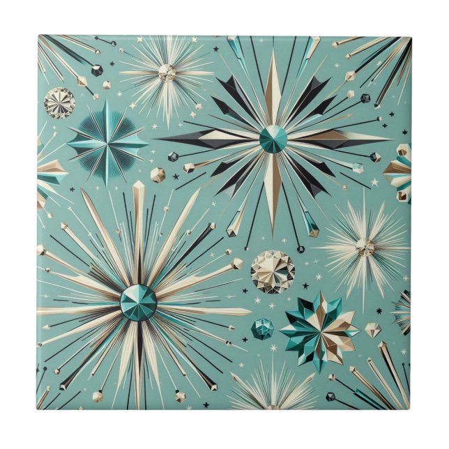 Blå Diamant Mid Century Modern  Kakelplatta (Framsidan)