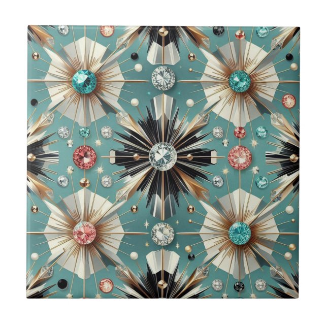 Blå Diamant Mid Century Modern  Kakelplatta (Framsidan)