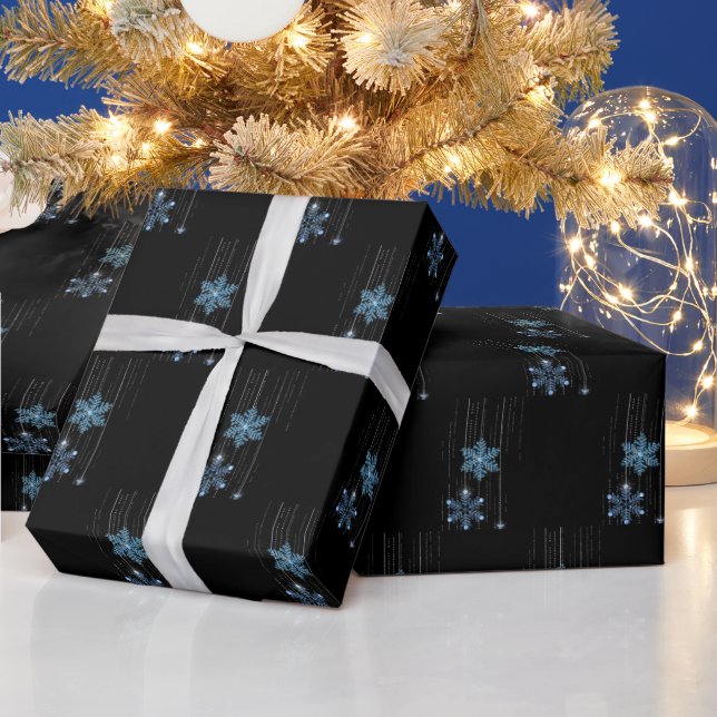 Blå diamant snöflingor på svart presentpapper (Helgdagar)
