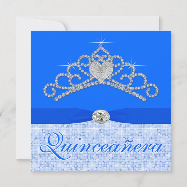 Blå Diamant Tiara Blå Quincenera Inbjudningar (Framsida)