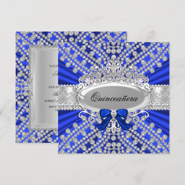Blå Diamant & Tiara Quinceañera-inbjudan Inbjudningar (Fram/baksida)