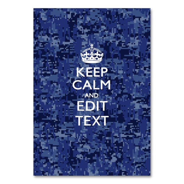 Blå digital kamouflage KEEP CALM OCH Redigera Text Bordsnummer (Framsidan)