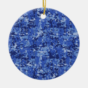 Blå digital pixel Kamouflage Decor Struktur Julgransprydnad Keramik