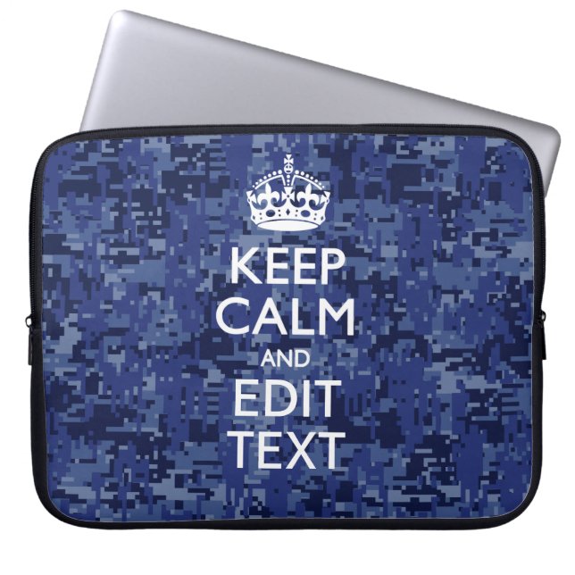 Blå digitalkamera, LUGN för BEHÅLLAN Din text Laptop Sleeve (Framsidan)