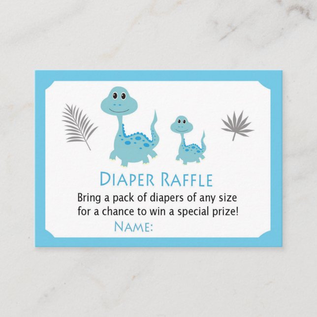 Blå dinosaur Diaper Raffle Biljett (Framsida)