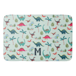 Blå Dinosaur Monogram Barn Badrum Badmatta Badrumsmatta