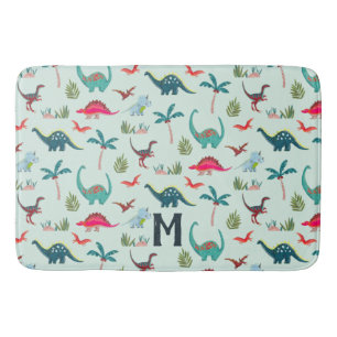 Blå Dinosaur Monogram Barn Badrum Badmatta Badrumsmatta