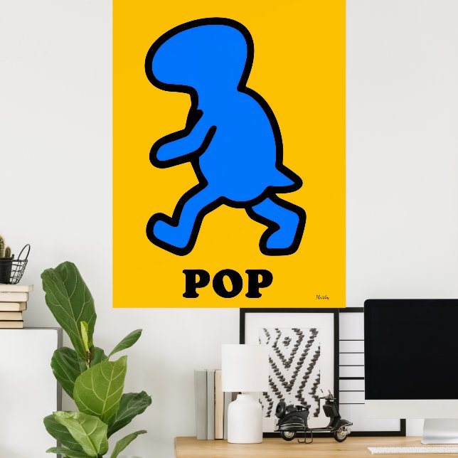 Blå dinosaur Pop Art-affisch – tecknad förhistoris Poster (Hemmakontoret)
