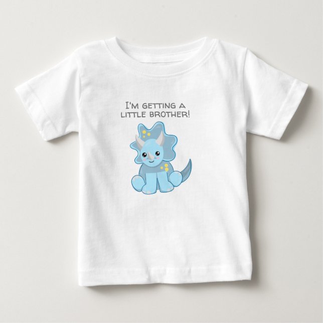 Blå dinosaur som får en lillebror t shirt (Framsida)