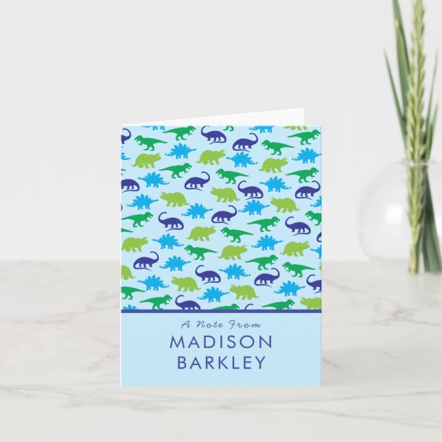 Blå dinosaur söta barns brevpapperskort anteckningskort (Framsida)