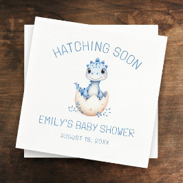 Blå dinosaur vattenfärg kläcks snart Baby Shower Pappersservett