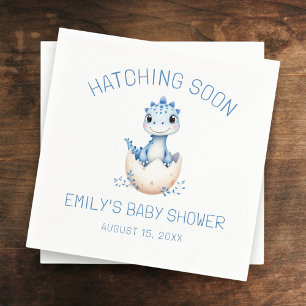 Blå dinosaur vattenfärg kläcks snart Baby Shower Pappersservett