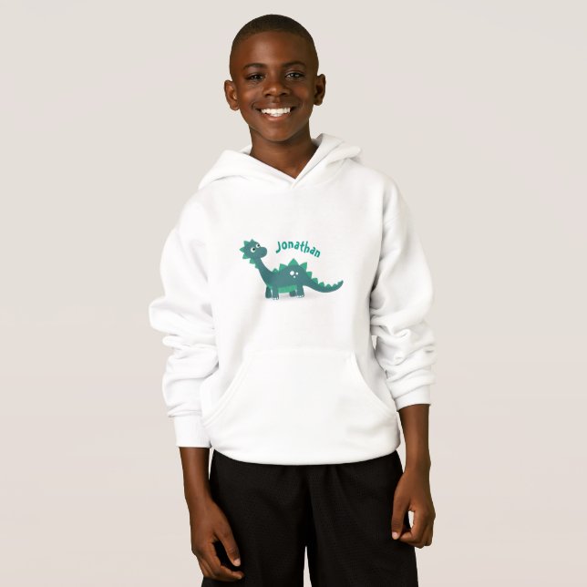 Blå dinosaurie som anropar barn namn hoodie tee (Hel framsida)