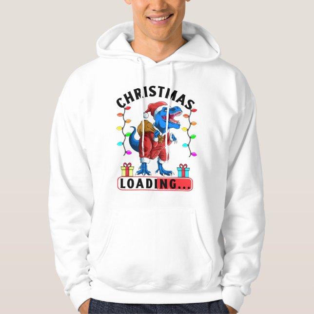 Blå Dinosaurie T Rex Jul Laddar Hoodie (Framsida)