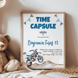 Blå Dirt Bike Pojke Födelsedag Tidskapsel Skylt