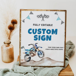 Blå Dirt Bike Pojke Födelsedagsfest Bordsskylt Poster
