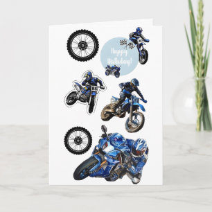 Blå Dirt Bike Racing Motorcykeldekaler för barn Kort