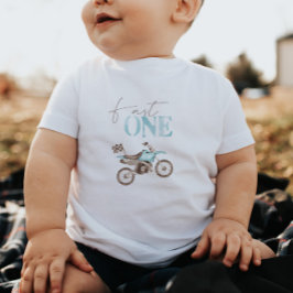 Blå Dirt Bike 'Snabba Ettan' Födelsedags T-shirt