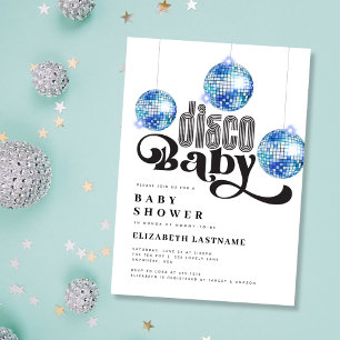 Blå Disco Boll Retro Disco Baby Shower Inbjudningar