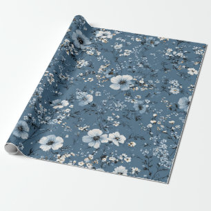 Blå Ditsy Blomma Pastell Boho 70-tal Vintage Presentpapper