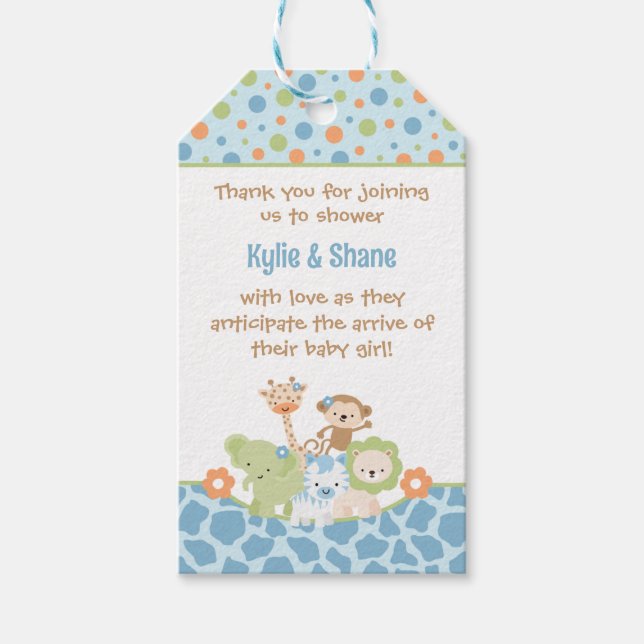 Blå Djur i Djungeln Baby Shower Favorit Present Ta Presentetikett (Framsidan)