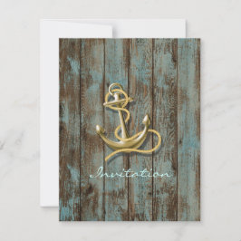 blå dock trä strand ankare nautisk bröllop inbjudningar