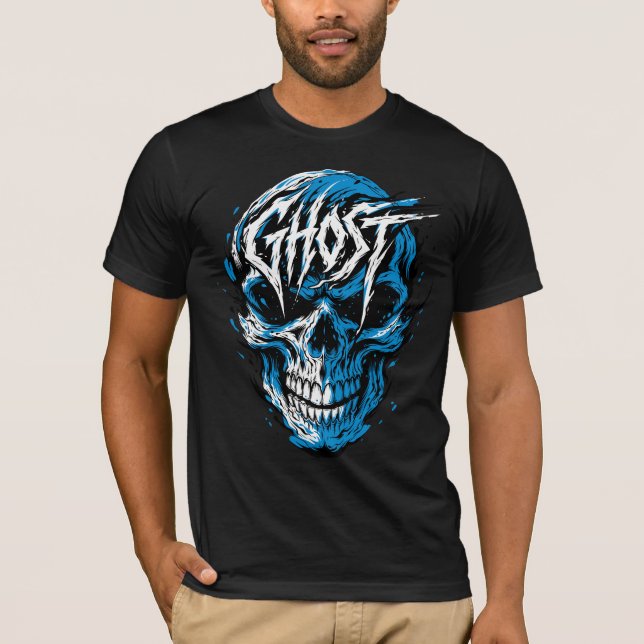 Blå Dödskalle Skräck T-Shirt (Framsida)