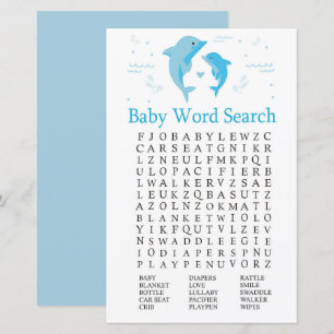 Blå Dolfinen Baby Shower Ordsökande Spel