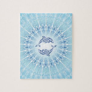 Blå Dolfiner Mandala Pussel